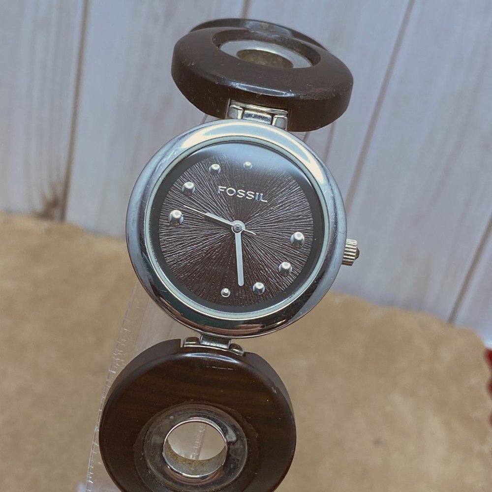 Vintage Fossil F2 Watch ES-1986 Wood Discs Geometric Circles made of Wood